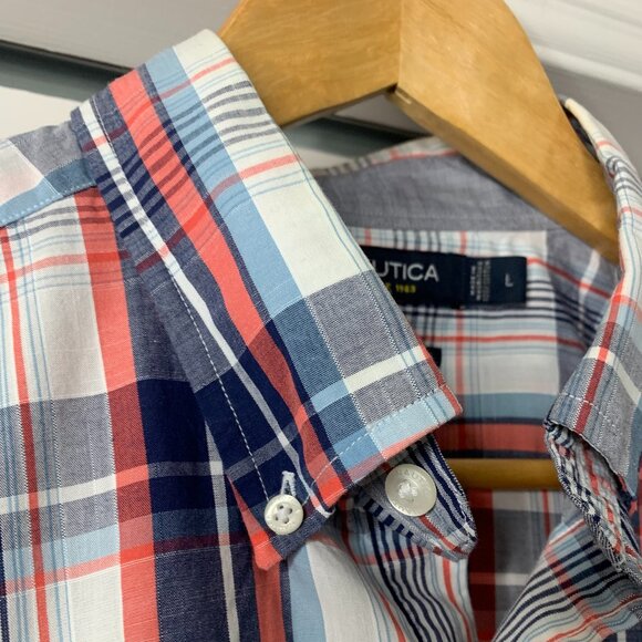 Nautica Men’s Long Sleeve Red & Blue Checked Shirt – Size Large - Picture 5 of 14
